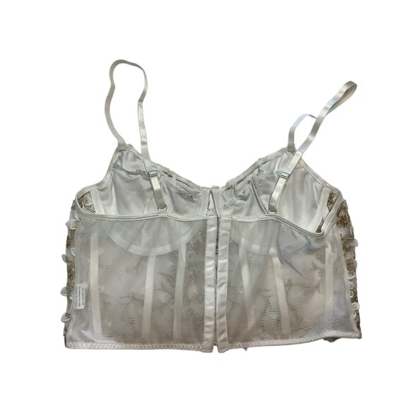 Embroidered White Gold Floral Sheer Corset Bustier Camisole Women Large - Picture 2 of 5